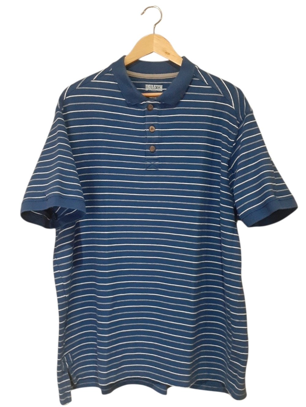 Duluth Trading Co Blue and White Striped Polo Shirt Mens Size XL